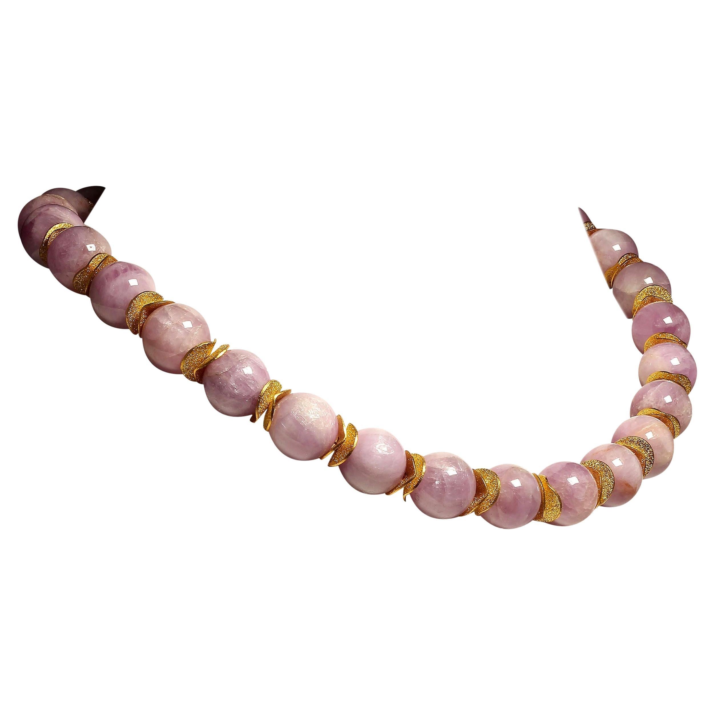 Bead AJD Pink Kunzite with Goldy Accents 16 Inch Necklace For Sale