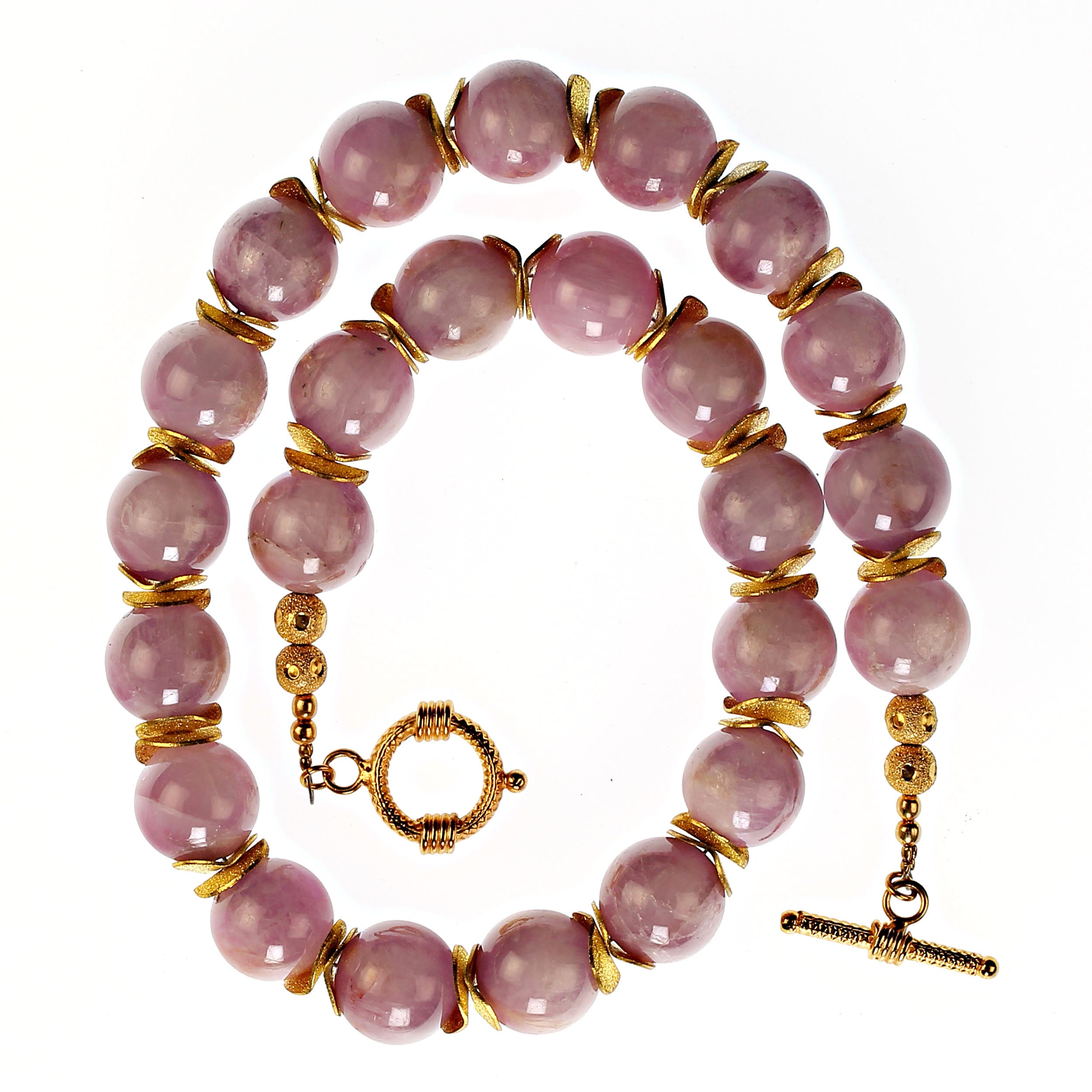 AJD Collana da 16 pollici con Kunzite rosa e accenti dorati