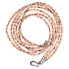 AJD 3 Strand Mauve Pearl and Garnet 20 Inch Necklace with Sterling Clasp