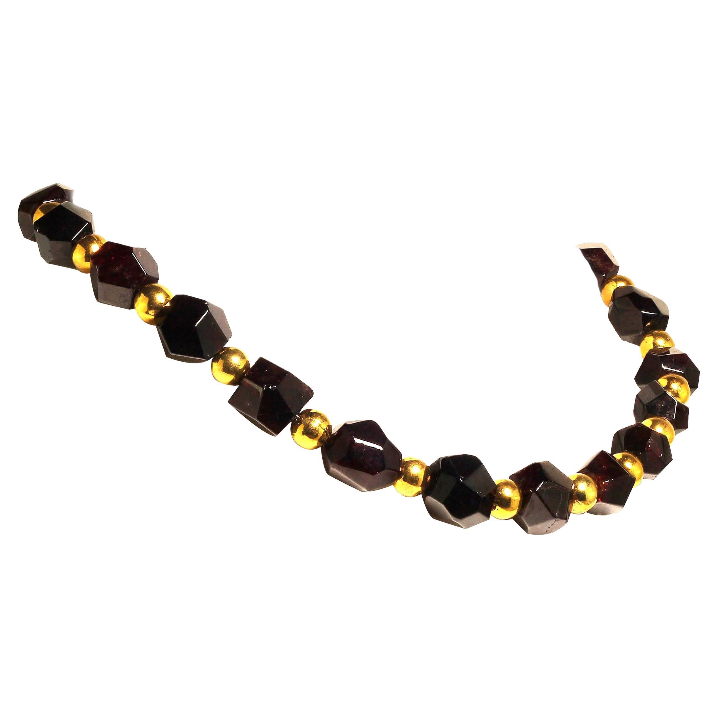 AJD 1nch 7 IPolished Red Garnet Crystals Accented with Gold Necklace