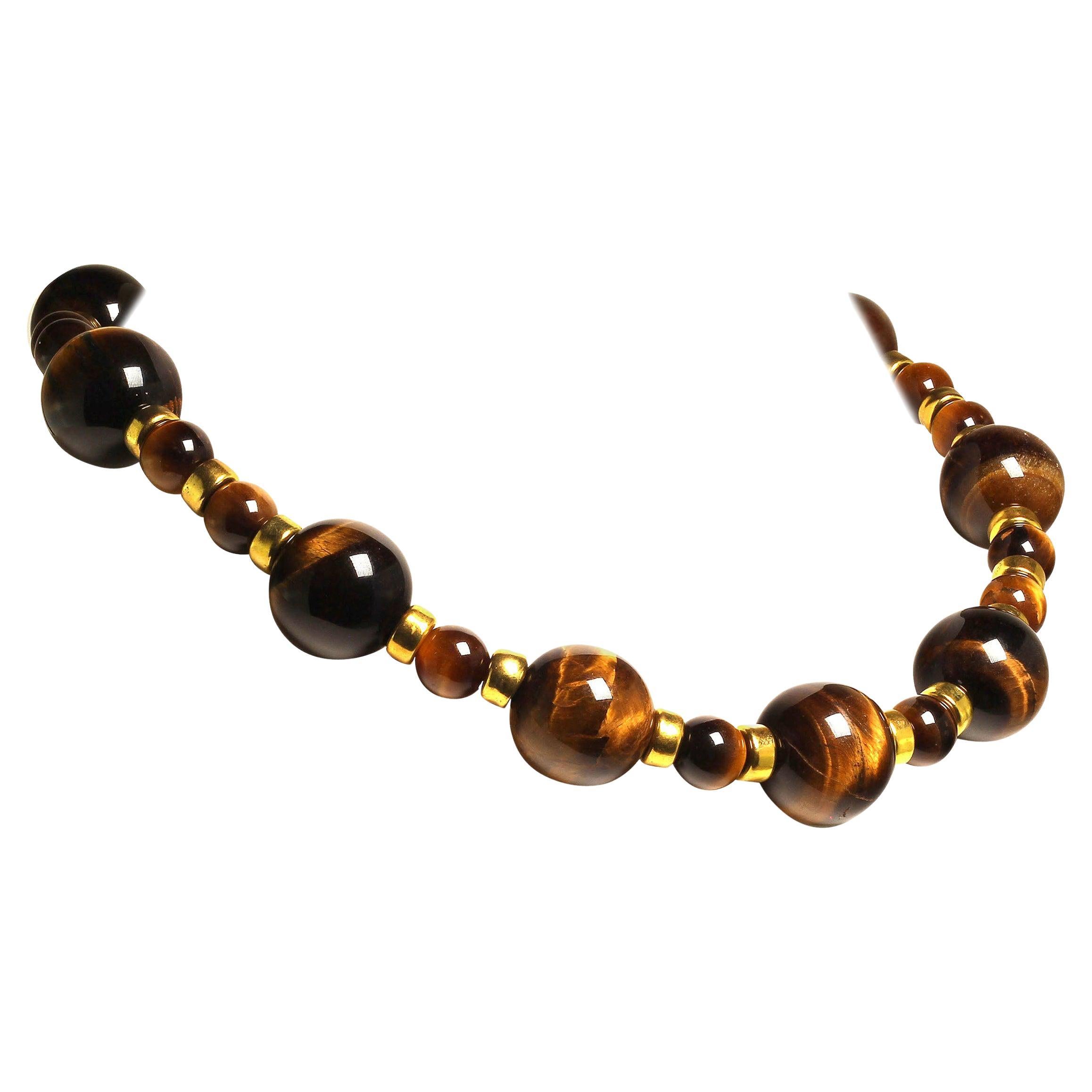 AJD Necklace of Two Sizes of Chatoyant Tiger’s Eye