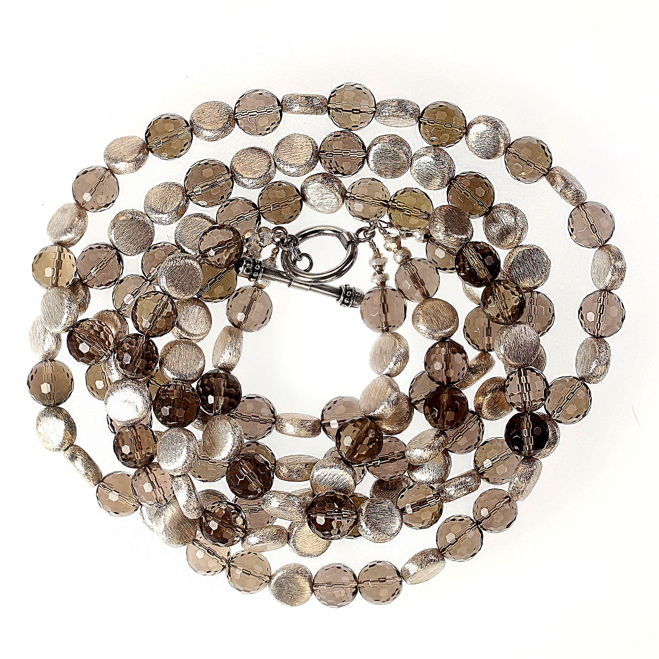 AJD Collana in argento e quarzo sfaccettato scintillante a tre fili da 19 pollici