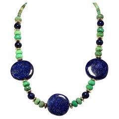 AJD Statement Necklace in Lapis Lazuli, Chrysoprase, and Silver