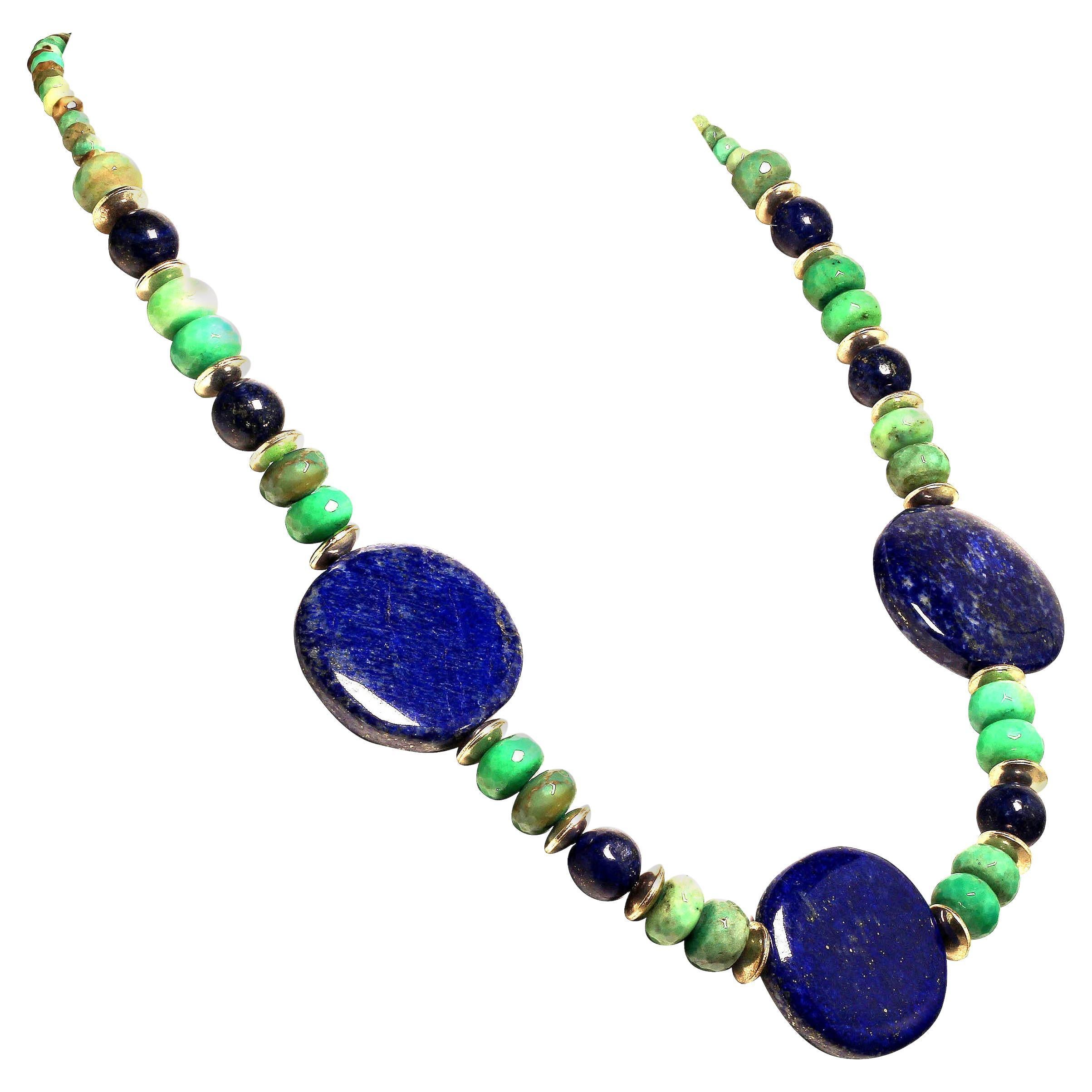 AJD Statement Necklace in Lapis Lazuli, Chrysoprase, and Silver