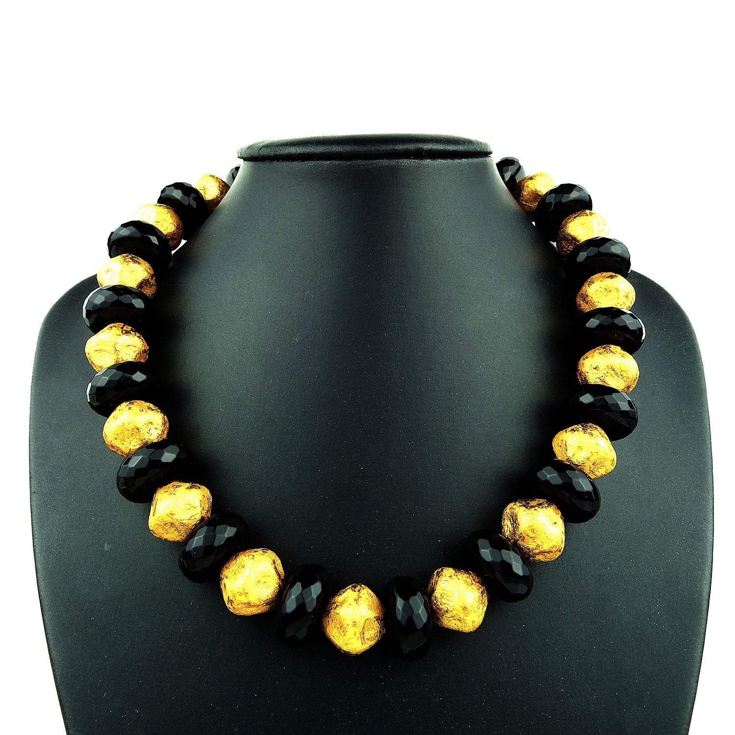 AJD Collana elegante di 18 pollici in onice nero e perline in oro antico  Grande regalo! in vendita