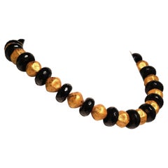 AJD 18 Inch Elegant Black Onyx and Antique Gold Bead Necklace