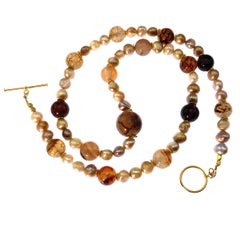 28-Inch Spiderweb Jasper and Freshwater Pearl Necklace by Aria Jewelry