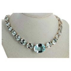 AJD Magnificent "Perfectly Clear" Natural Aquamarine Sterling Silver Necklace
