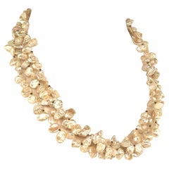 AJD Elegant Three Strand White Pearl Collar Pyrite Accents June Birthstone