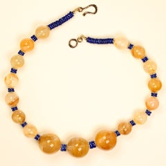 Elegant 20-Inch Golden Quartz & Lapis Lazuli Necklace by Aria Design