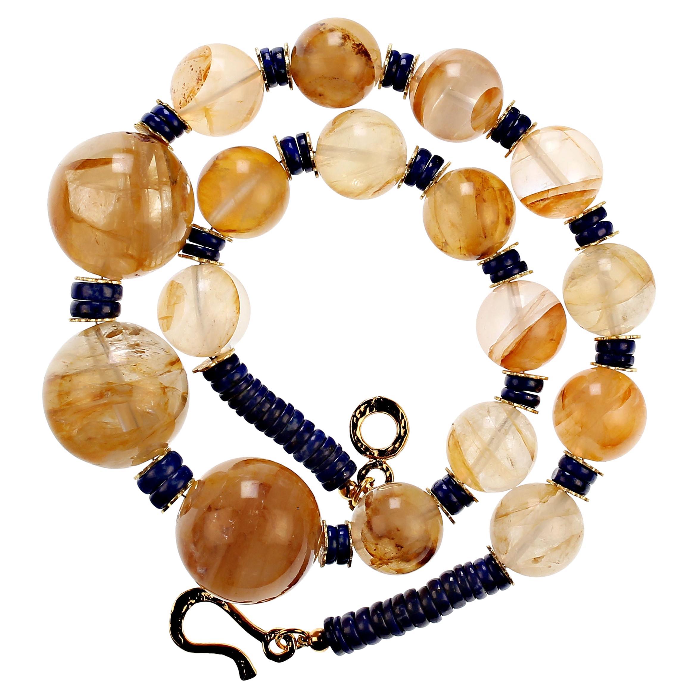 AJD 20 Inch  Golden Quartz and Lapis Lazuli Necklace  Great Gift!! For Sale