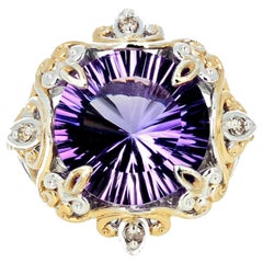 AJD Famous Fantasy Cut 8.9Ct. Natural Amethyst Sterling Silver & Goldy Ring