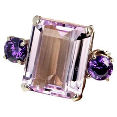 Natural SHINING CLEAR AMAZING Pinky Kunzite & Amethyst Silver Ring