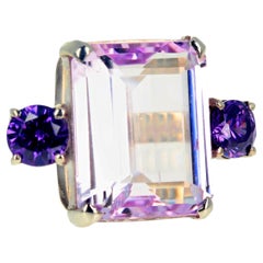 Natural SHINING CLEAR AMAZING Pinky Kunzite & Amethyst Silver Ring