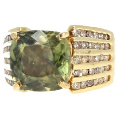AJD 3.81 Ct. Natural Sri-Lankan Green Zircon & Diamond Yellow Gold Ring
