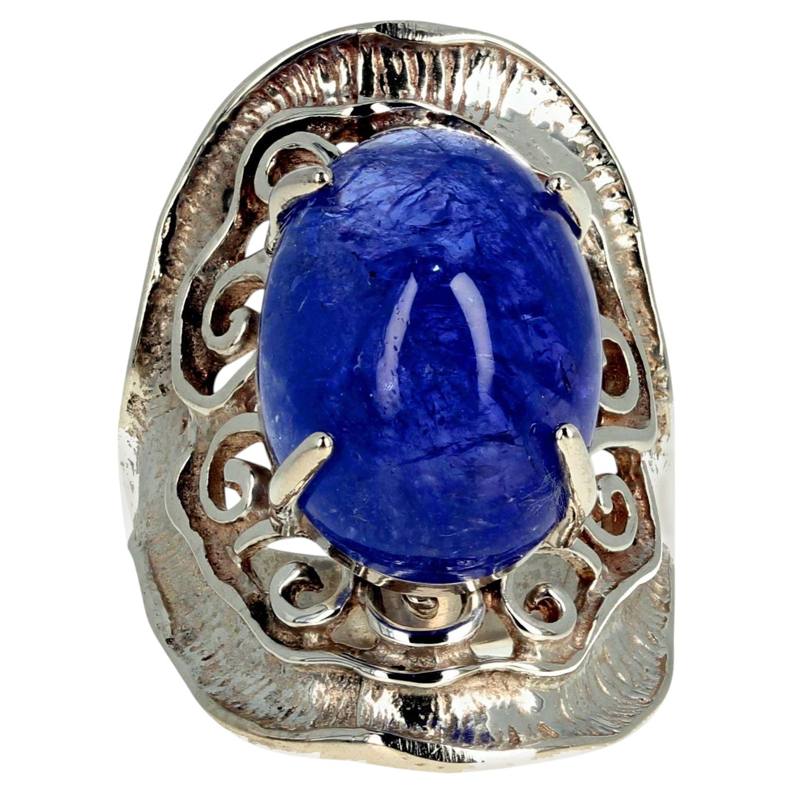 Gorgeous Natural HUGE BIG Blue 17.63 Ct. Tanzanite Sterling Silver Ring For Sale