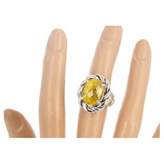AJD Foggy Glittering Natural 6.84 Ct. Yellow Beryl Sterling & Gold Silver Ring