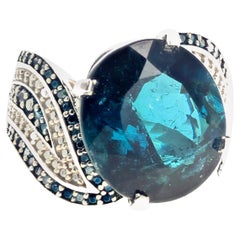 AJD HUGE Beautiful Elegant 17.7 Ct. Natural Indicolite Tourmaline & Diamond Ring