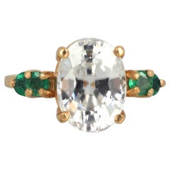 AJD Glittering 4 Ct. White Zircon & Natural REAL Green Emeralds Yellow Gold Ring