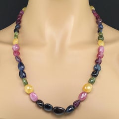 Multi-Color Sapphire Nugget Necklace with Gold Vermeil Clasp, 25\"