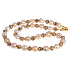 AJD Stunningly Elegant REAL Cultured Pearls & Goldy Real Lava Rock Necklace