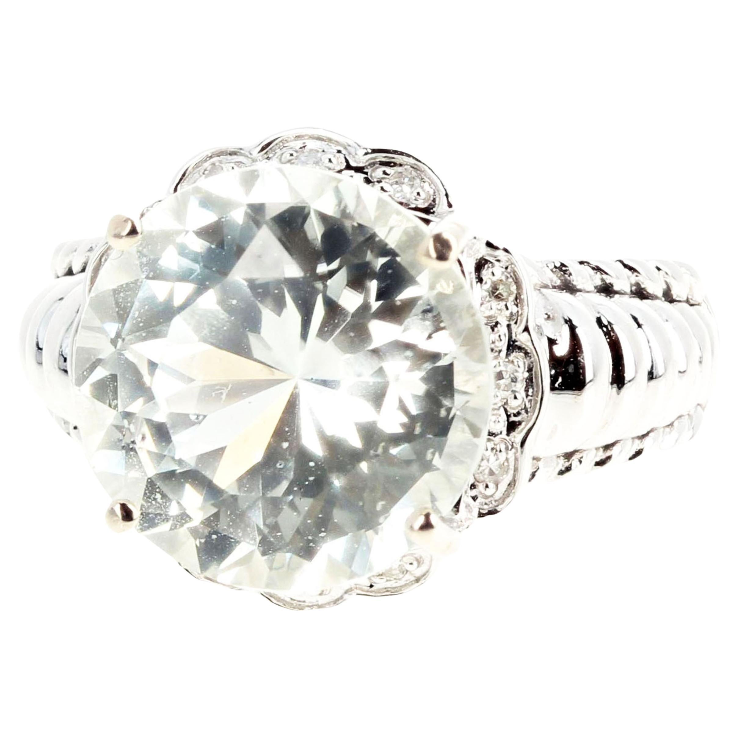 AJD HUGE Dazzling Magnificent 10 Carat White Sapphire & Diamonds White Gold Ring