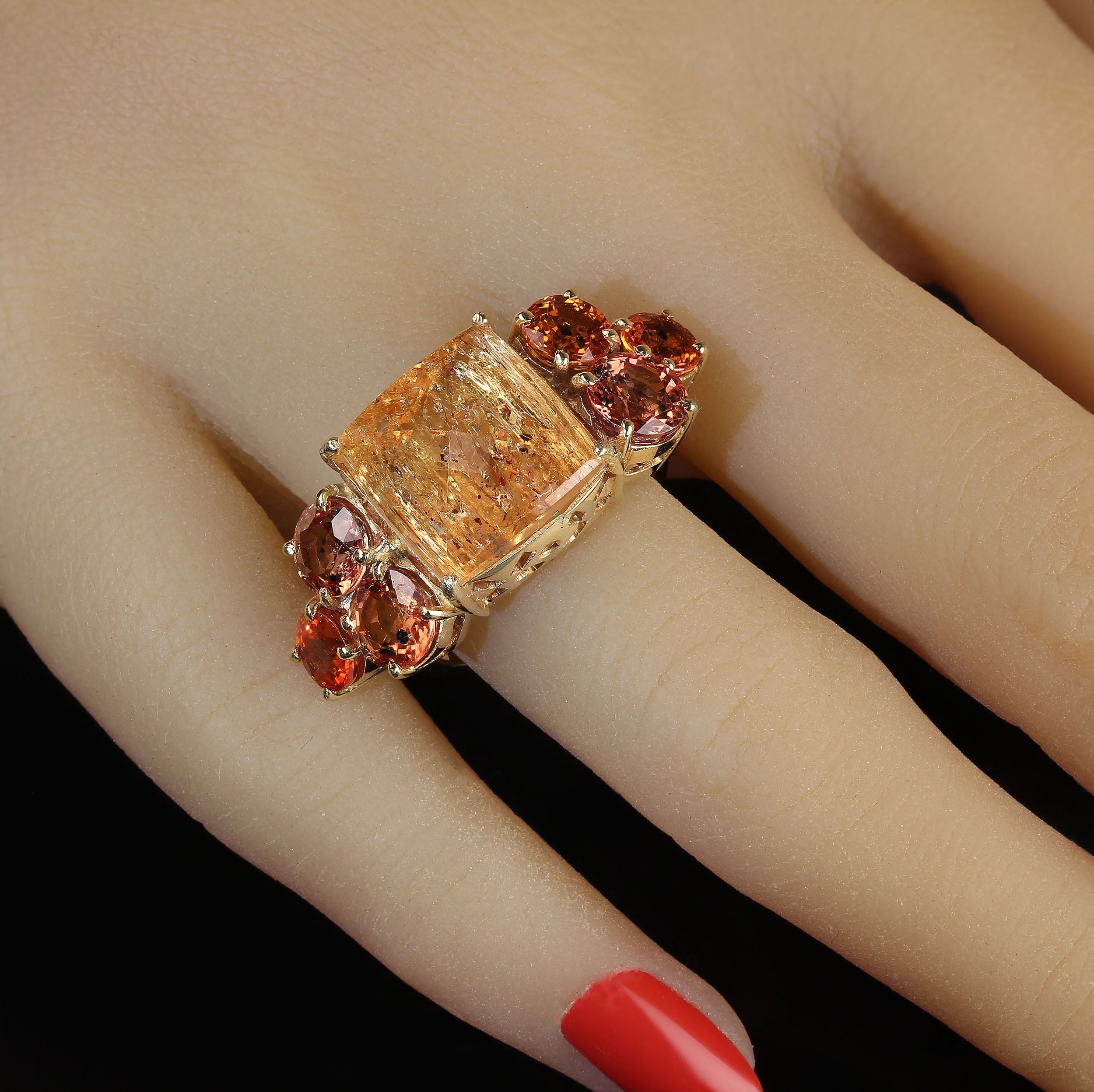 AJD Bold Dinner Ring of Imperial Topaz and Songea Sapphires