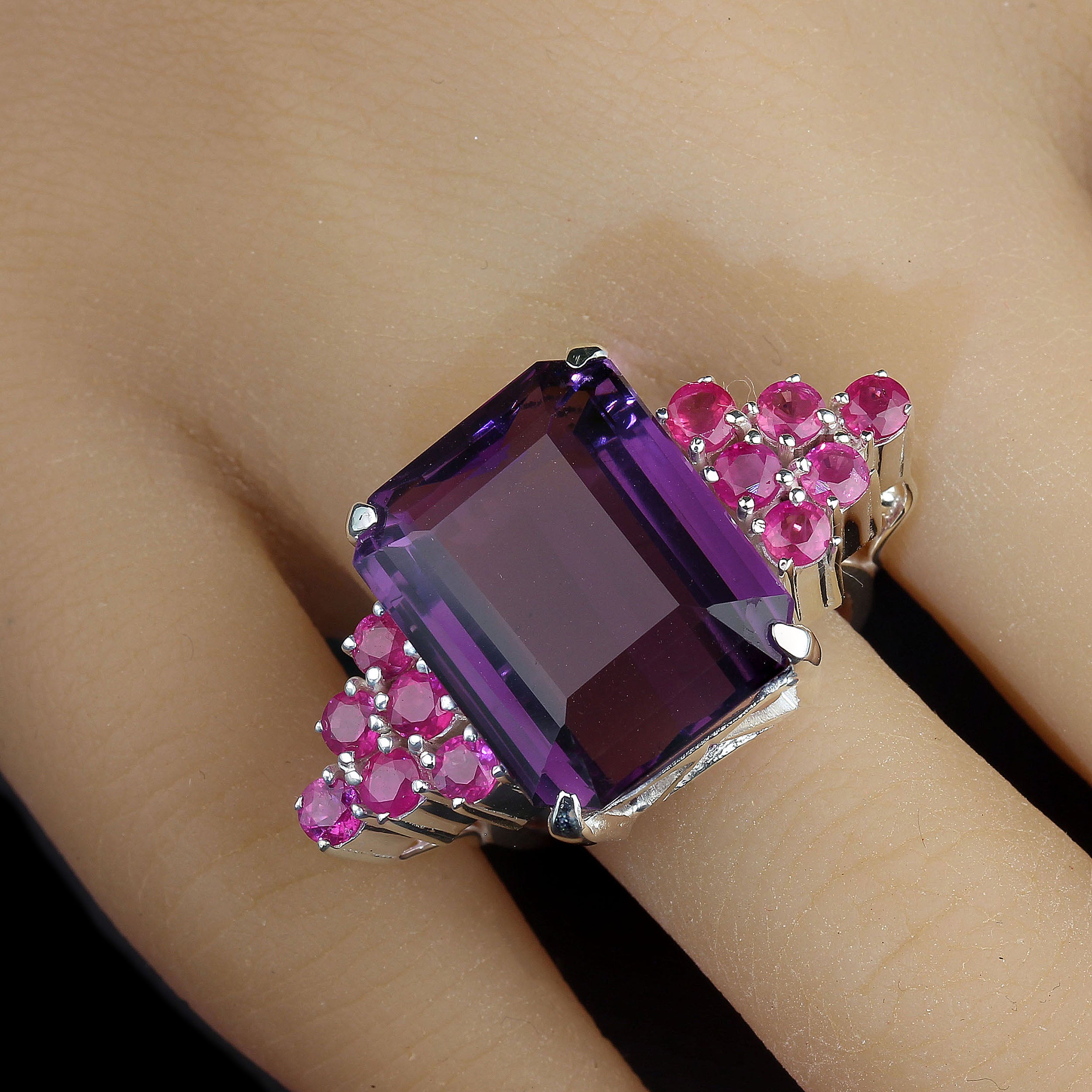 AJD Bold and Exciting Amethyst and Ruby Dinner Ring     February Birthstone For Sale