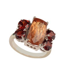 AJD Bold Dinner Ring of Imperial Topaz and Red Garnets Sterling Silver