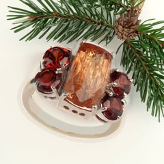 AJD Bold Dinner Ring of Imperial Topaz and Red Garnets Sterling Silver