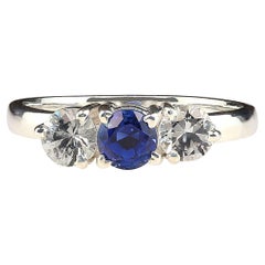 AJD Sparkling Classic Three-Stone Blue and White Sapphire Ring