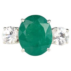 AJD Statement Dinner Ring of Huge Brazilian Emerald  & Genuine Zircons in Silver