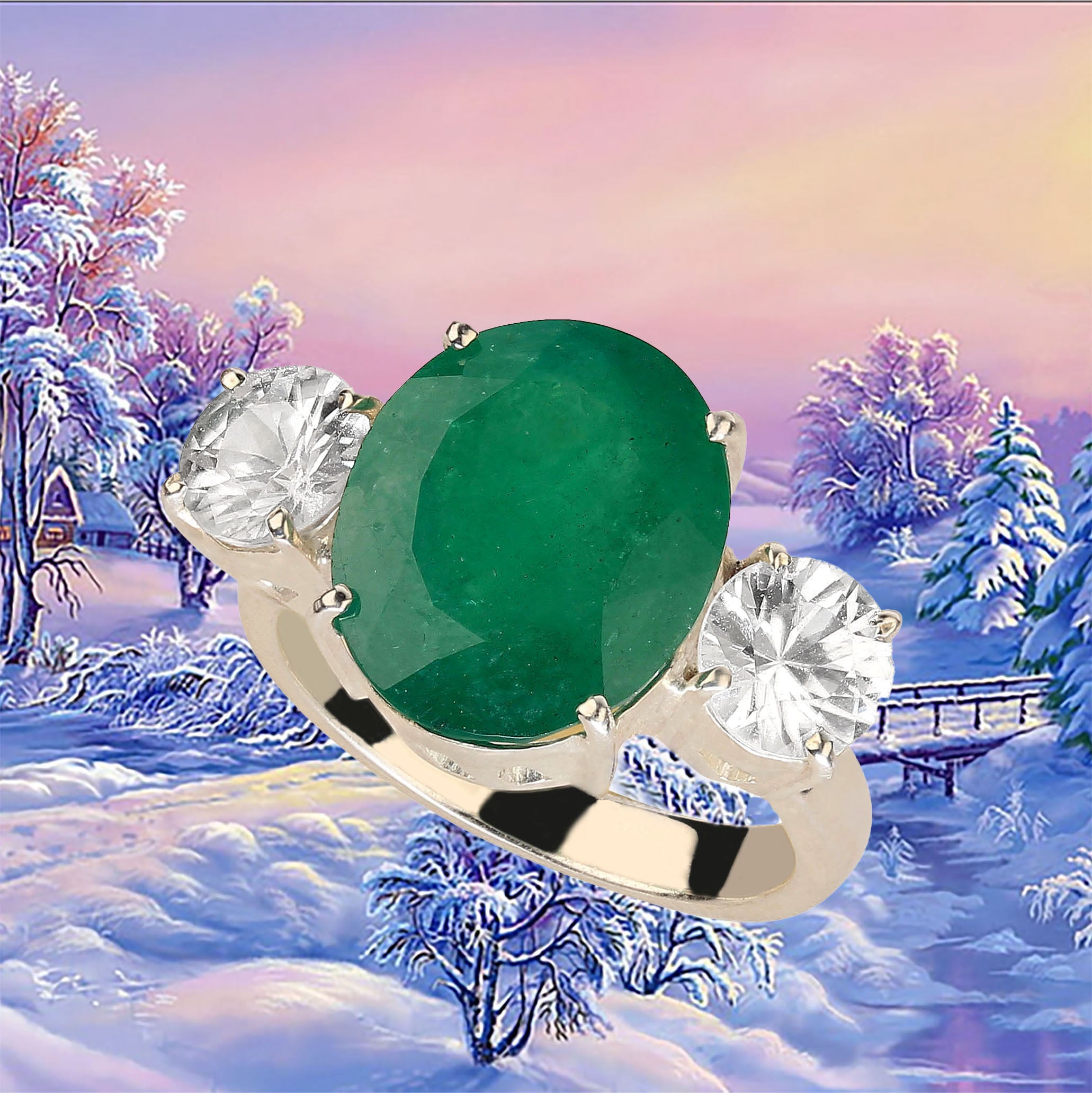 Anillo de Cena AJD de Enorme Esmeralda Brasileña
Circonitas auténticas en plata