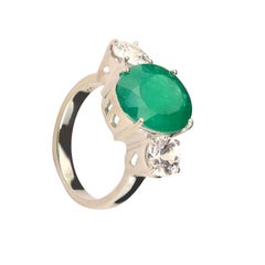 Magnificent 6.46ct Brazilian Emerald & Zircon Dinner Ring in Silver