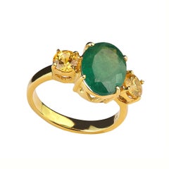 Smeraldo verde con accenti scintillanti di citrino dorato e anello in oro Rhoduim/Sterling