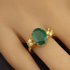 Grüner, grüner Smaragd mit funkelndem goldenem Citrin-Akzent & Gold-/Sterling-Ring