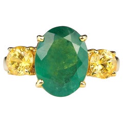 Green, Green Emerald with Sparkling Golden Citrine Accent & Gold/Sterling Ring