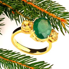 Bague Rhoduim/Sterling en or, émeraude verte avec citrine dorée scintillante