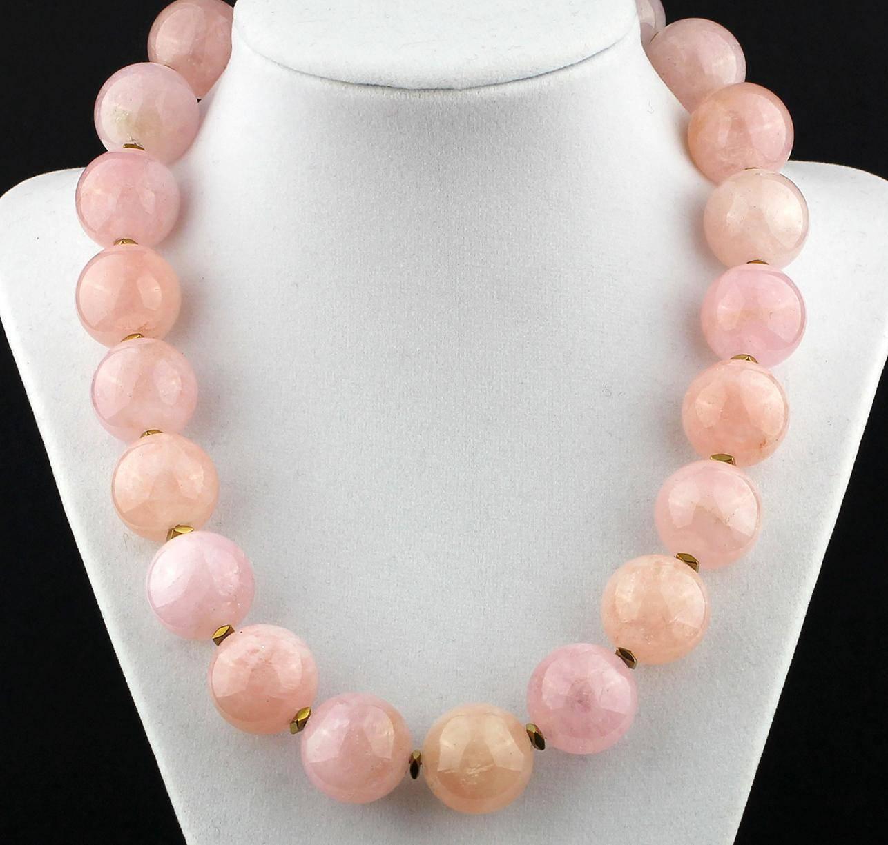 Contemporary Single Strand Highly polished Opaque Peachy Pink Morganite Necklace