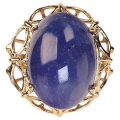 AJD Tanzanite 27Ct Oval Cabochon in 14K Yellow Gold Ring