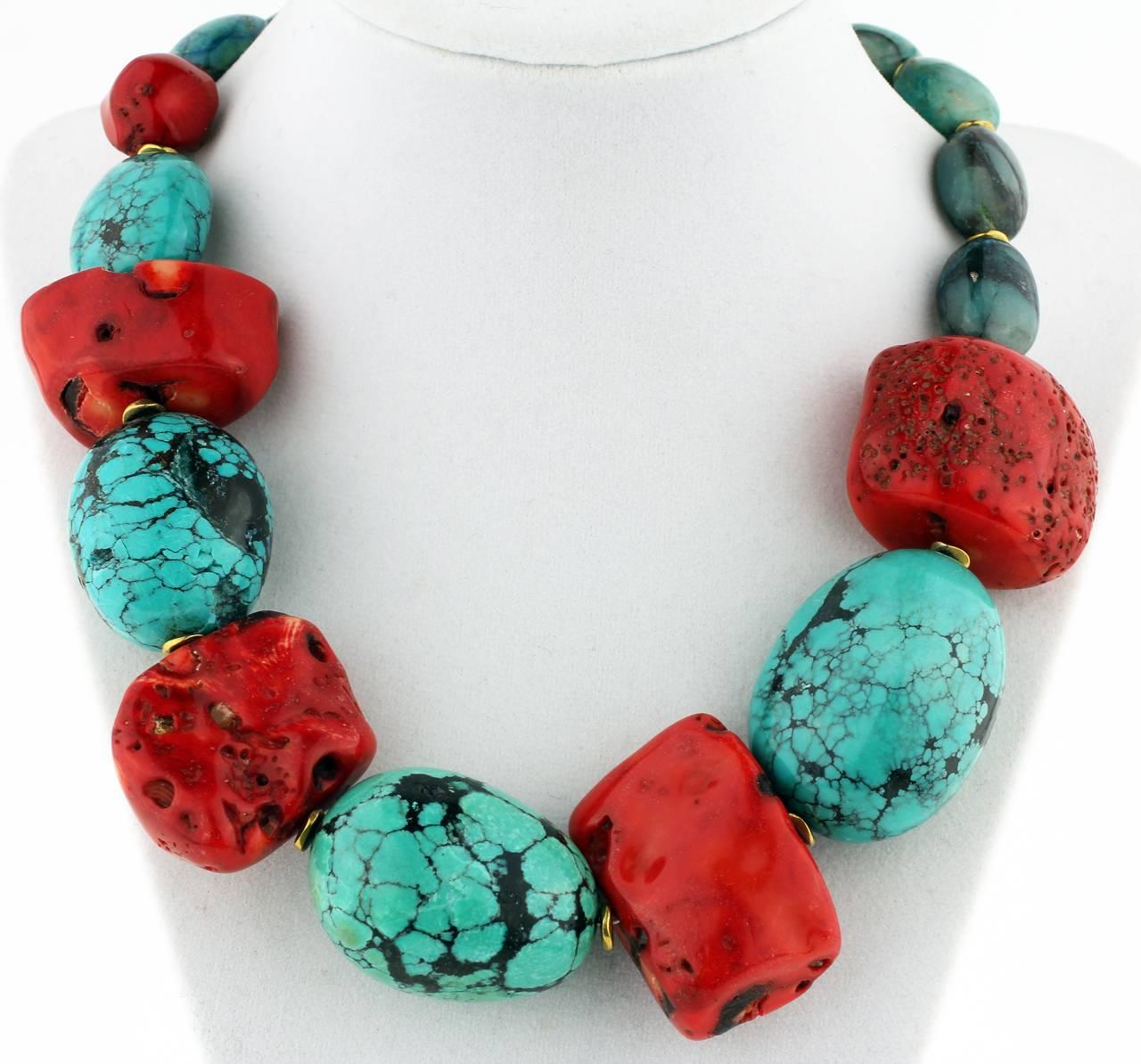 turquoise and red coral necklace