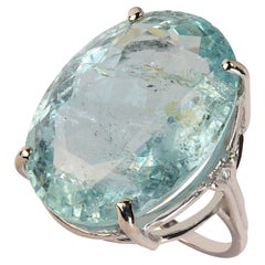 AJD Big Bold Sea Blue Aquamarine oval in 14K White Gold Ring