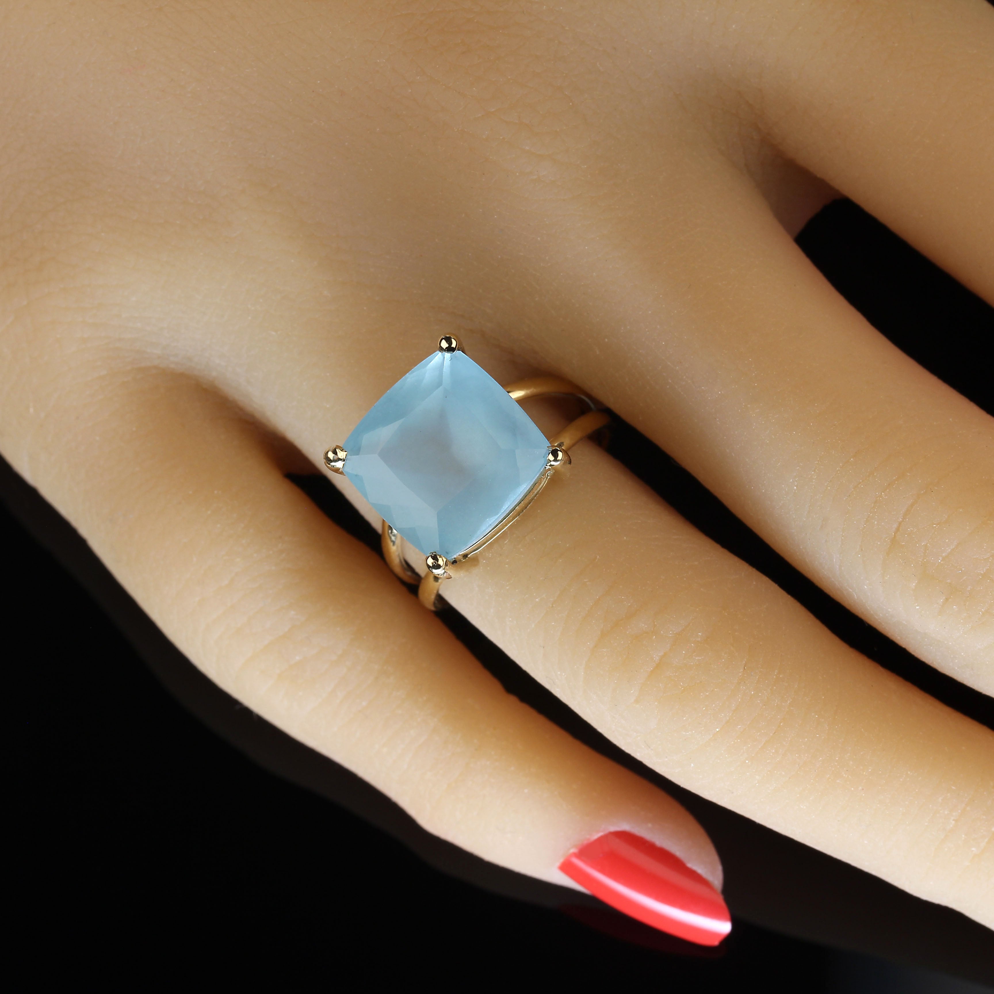 AJD 7.83CT Square Aquamarine in 18K Yellow Gold  March Birthstone For Sale