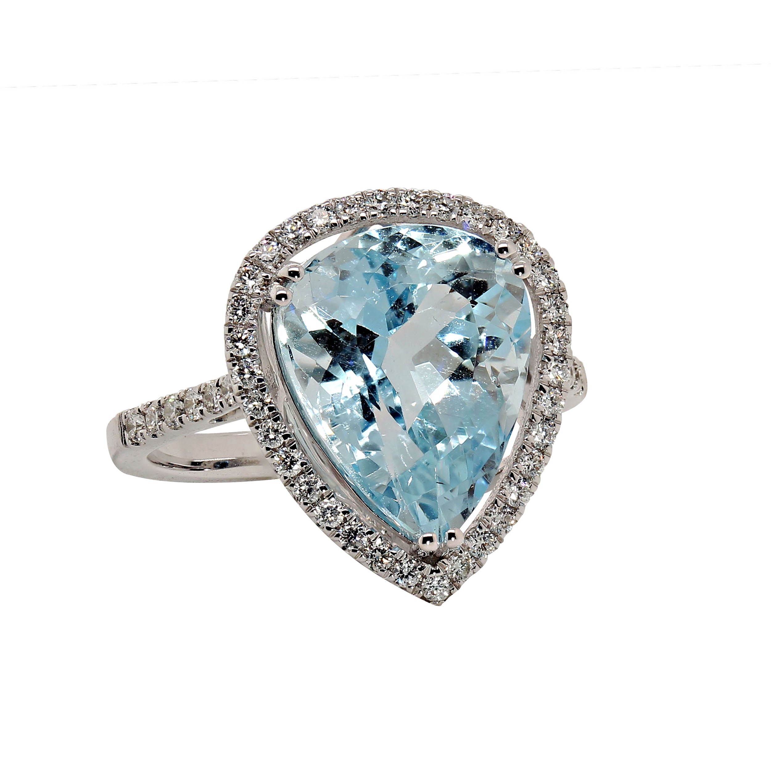 AJD Anello con acquamarina brasiliana e diamante a forma di pera Pietra di nascita di marzo