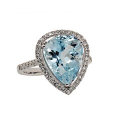AJD Pear Shape Brasilian Aquamarine and Diamond Ring March Birthstone