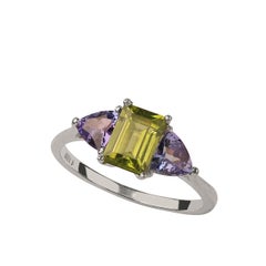 AJD Bague en argent sterling avec péridot et tanzanite