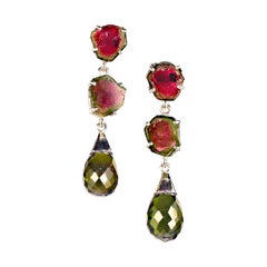 Handmade Sterling Silver Watermelon Tourmaline Dangle Earrings, 1.5"