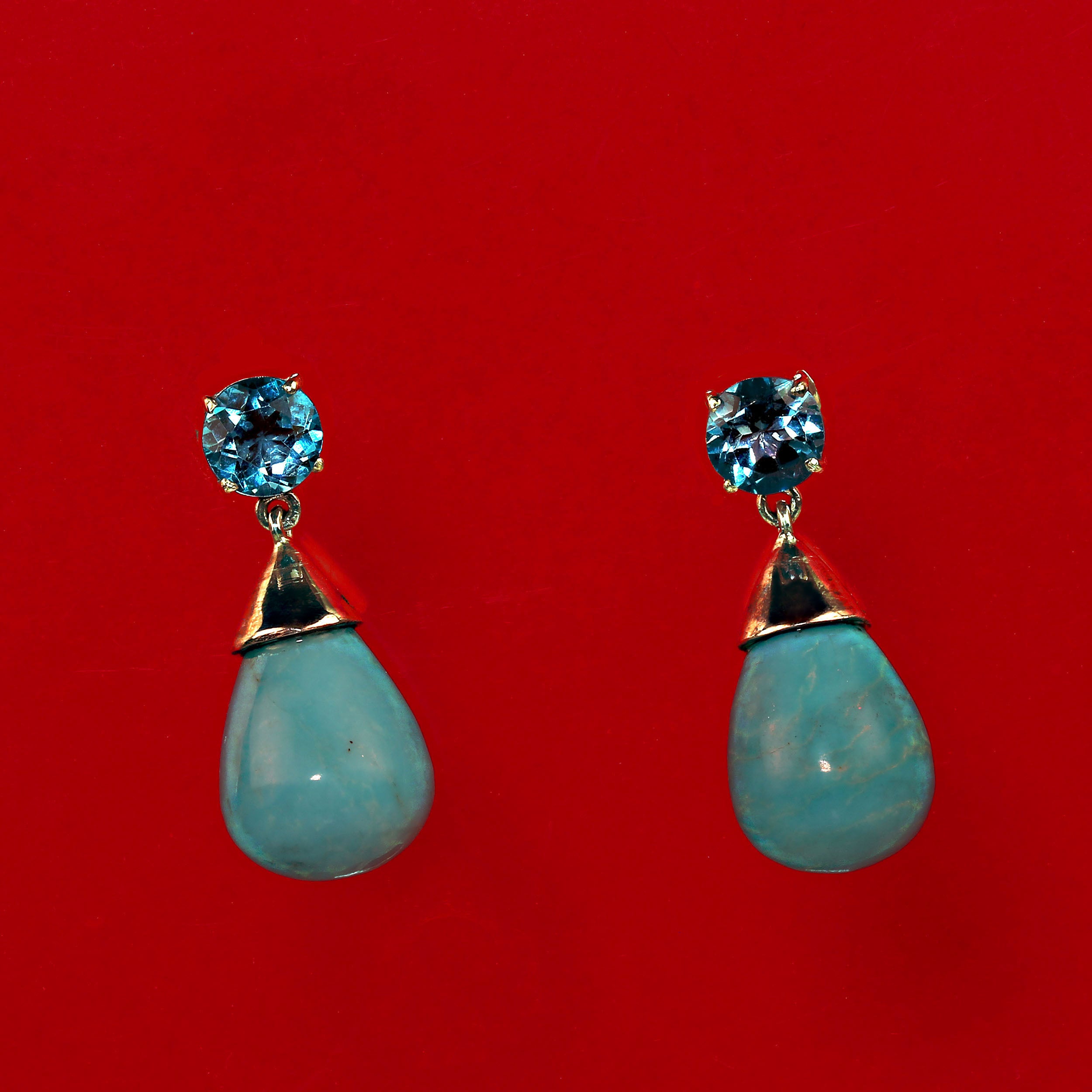 Briolette Cut AJD Sleeping Beauty and Apatite Dangle Earrings For Sale