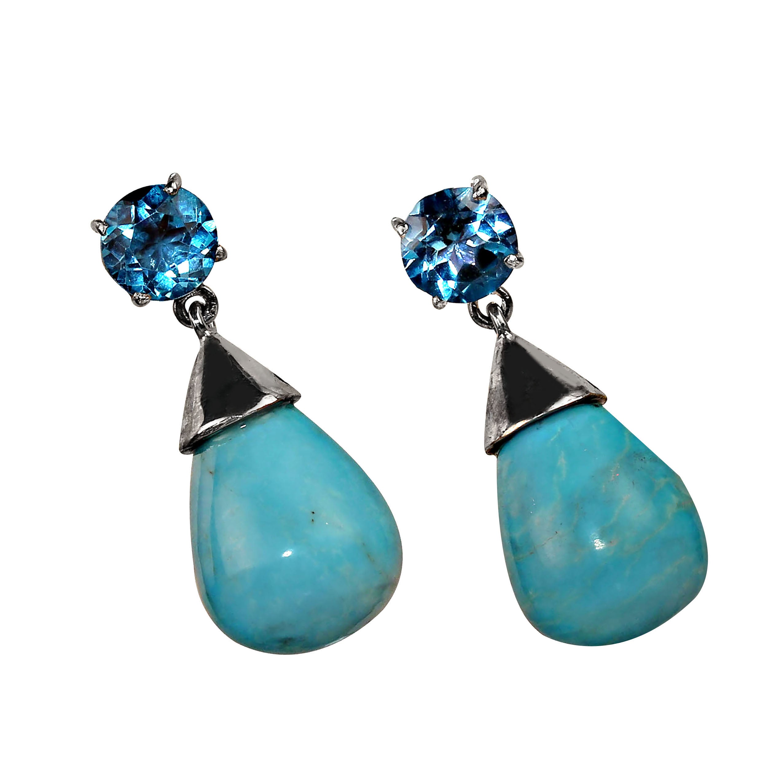 Artisan AJD Sleeping Beauty and Apatite Dangle Earrings For Sale