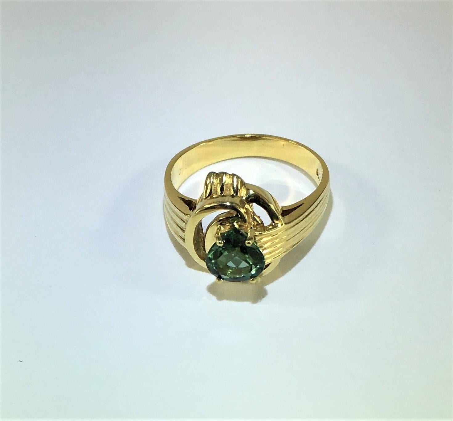 Contemporary Pear Shape Green Tourmaline Set in Handmade 18kt Gold Ring